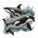 2 orcas riding tattoo design idea
