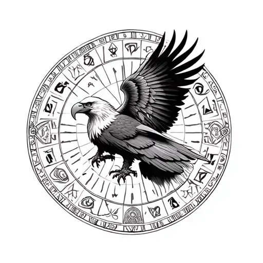 aztec calendar and eagle intertwined tattoo design idea