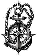 an anchor with chain wrapping around the arm and the anchor has one hook lodged in a compass tattoo design idea