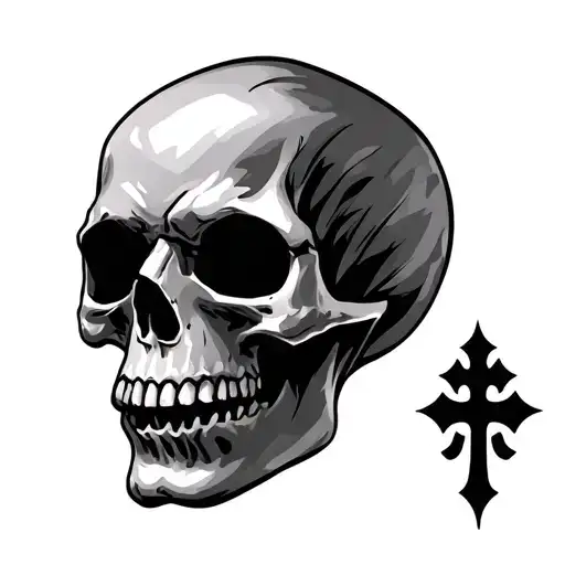 basic skull with cross pierced through it tattoo design idea