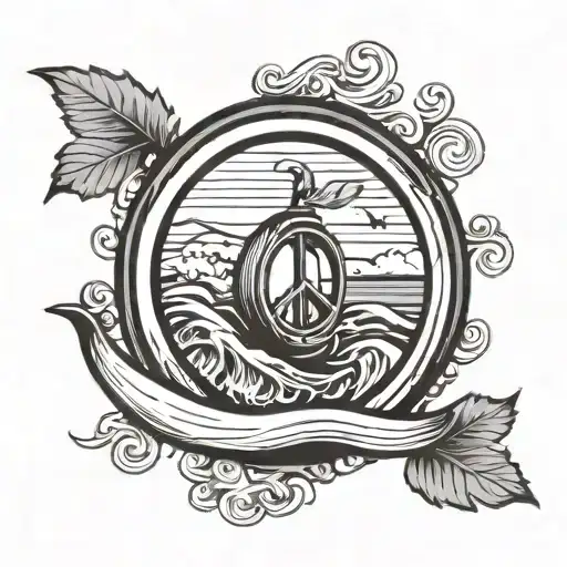a simple peace logo surfing a barrel tattoo design idea