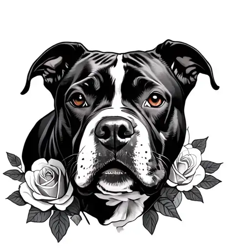 pitbull dog with roses tattoo design idea
