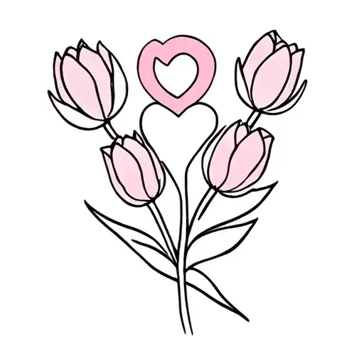 small breast cancer symbol with a heart and tulips  tattoo design idea