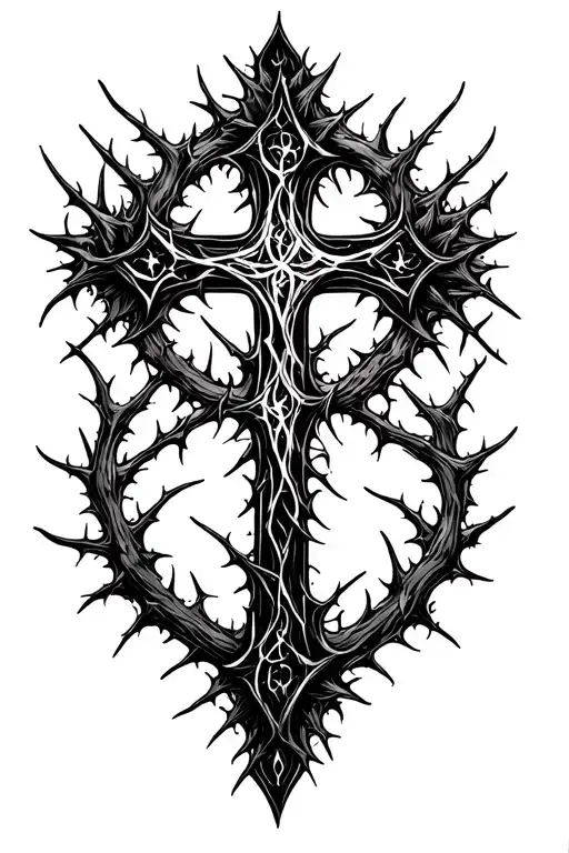 Gothic cross surrounded by thorns tattoo design idea