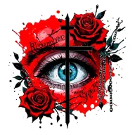 "Remember your eyes" is a black cross, on it the eyes are light blue, inside the iris and pupils of the eye of the "rose of the winds". Jewelry: skulls, roses, chains tattoo design idea