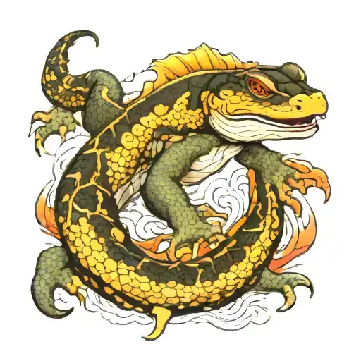 Giant salamander, japanese, yakuza tattoo design idea