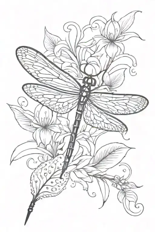 dragonfly with lilly integrated tattoo design idea