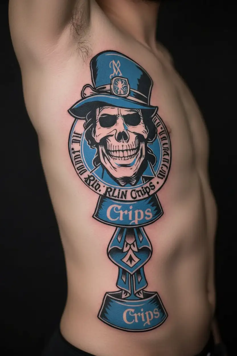 Rollin Crips Gang logo with blue color tattoo design idea