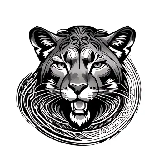 Mountain lion with pachamama spiral tattoo design idea