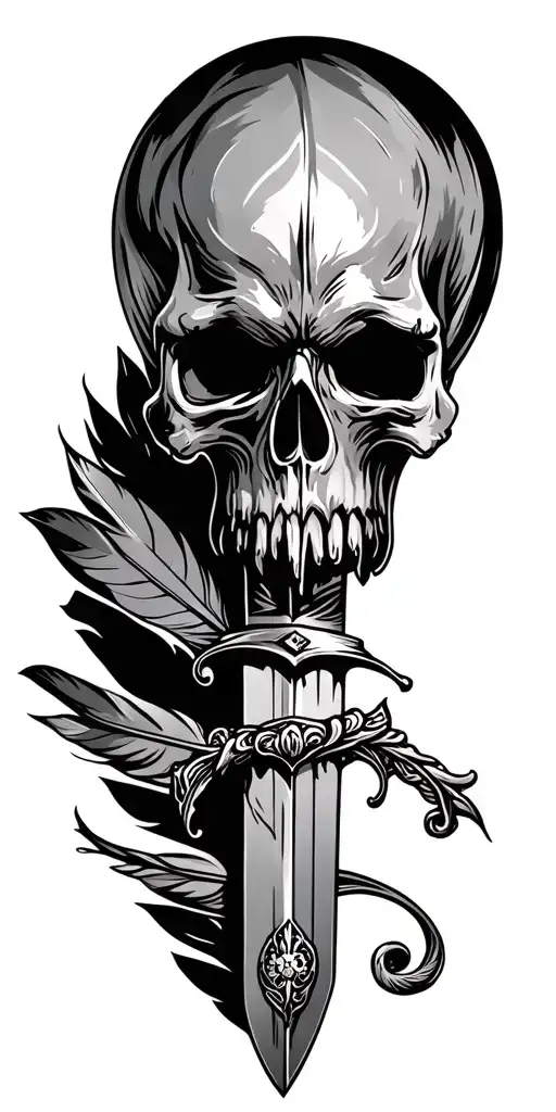 cutlass sword, quill pen tattoo design idea
