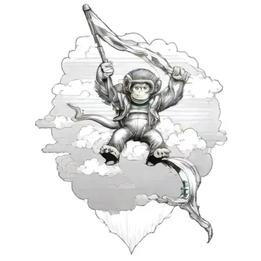 skydiving monkey riding tattoo design idea