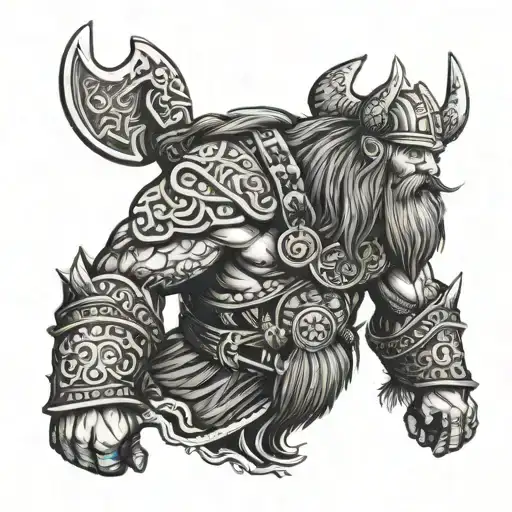 standing viking in camouflage tattoo design idea