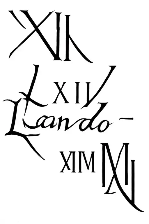 word Lando combined into the Roman numerals XXIII VII MMXXIII tattoo design idea