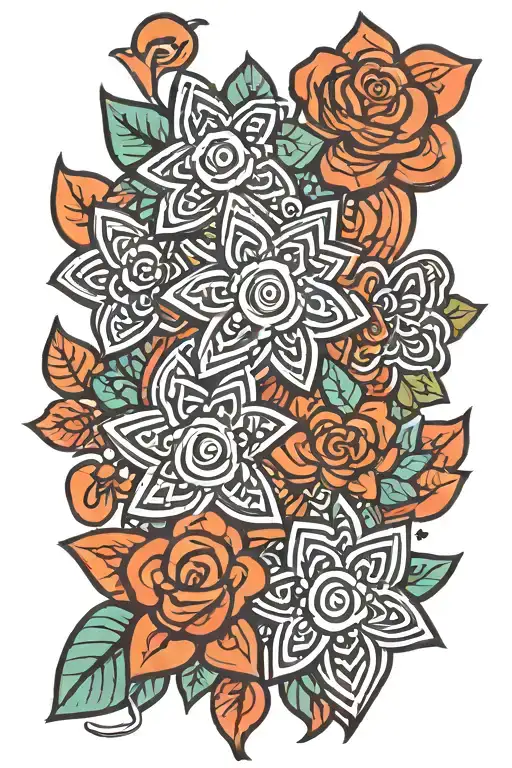 flowers in keith haring style tattoo design idea