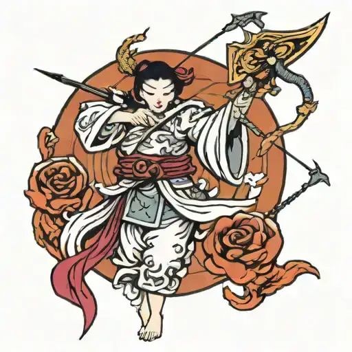 angel shooting arrow at money bag tattoo design idea