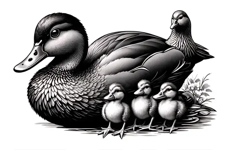Mother duck, with 2 ducklings. tattoo design idea