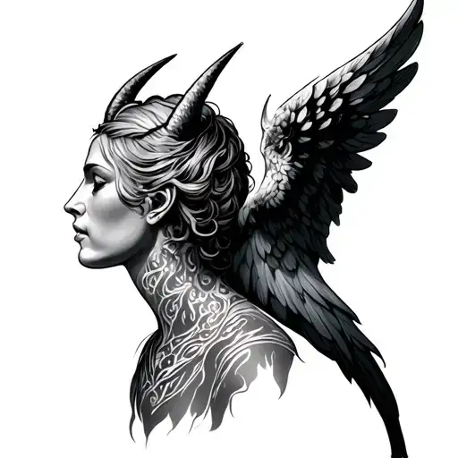 Devil And Angel Neck tattoo design idea