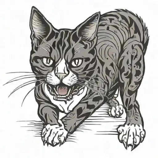 monmon japanese tuxedo cat fighting tattoo design idea
