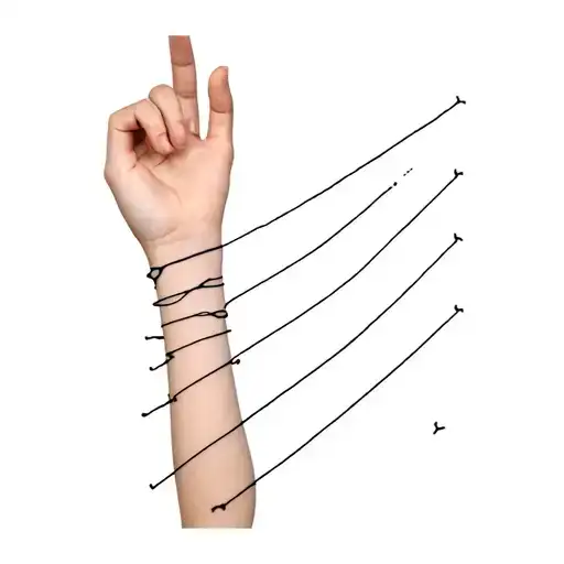 two lines around the forearm. one thick the other thin break. At this point the transmission line towards the wrist form tattoo design idea