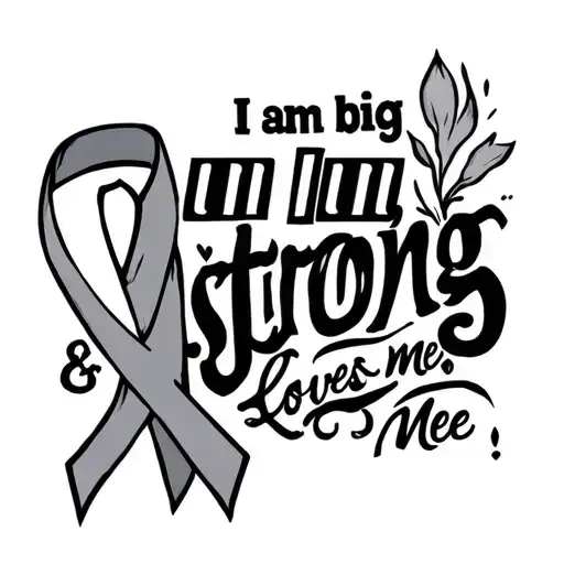 the saying "I am big, I am strong & Jesus loves me" with a cancer ribbon  tattoo design idea