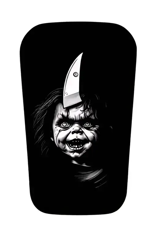 chucky face inside a knife tattoo design idea