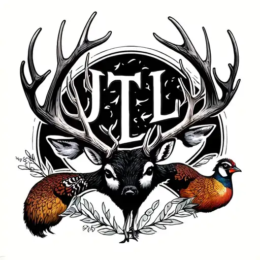 "JTL" antlers and pheasant hunting tattoo design idea