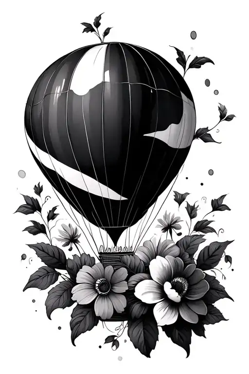 hot air balloon floating but ballon is flower bouquet tattoo design idea