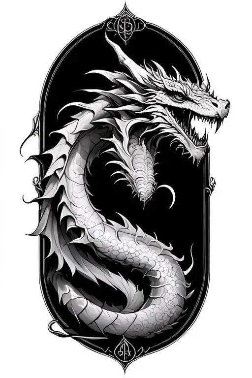 lord of the rings elvish writing with dragon tattoo design idea