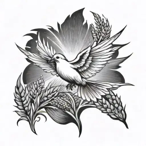 dove flying in cornfield scenery  tattoo design idea