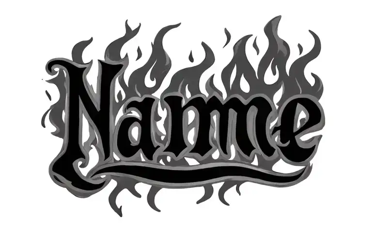 fire around my name written tattoo design idea