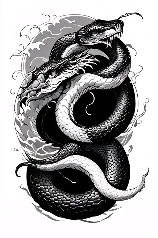Japanese snake and waves tattoo design idea