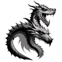 Viking warrior facing dragon tattoo design idea