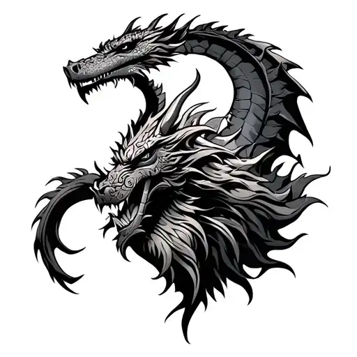 Viking warrior facing dragon tattoo design idea