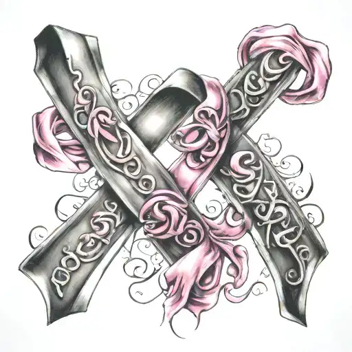 Breast cancer awareness ribbon out of the names: Barbra Ann Malanowski and Sherry Ruggiero  tattoo design idea