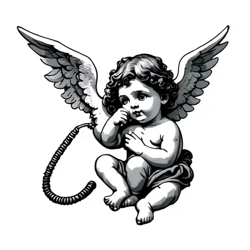 cherub talking on a landline tattoo design idea