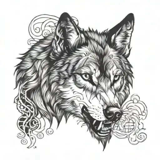 wolf with a girl that means pain comes strength  tattoo design idea
