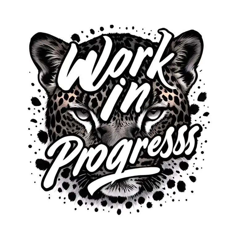 Work in Progress written in light script font. Simple leopard print design around it tattoo design idea