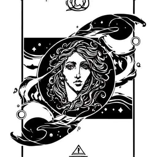 Tarot card with Aquarius astrological sign which pours water tattoo design idea