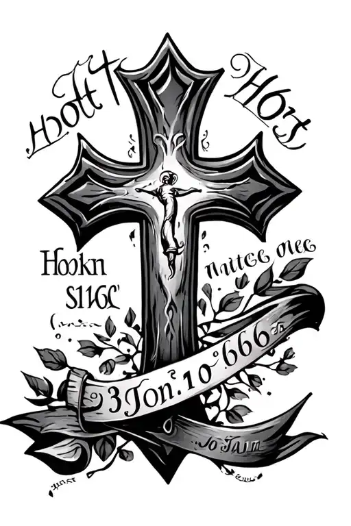 Cross with the name Hott and Bible verse John 3:16 tattoo design idea