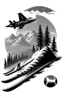 mountains, skiing, water, trees, fighter jet, milk bottle, football, baseball  tattoo design idea
