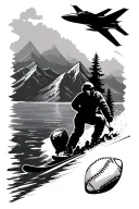 mountains, skiing, water, trees, fighter jet, milk bottle, football, baseball  tattoo design idea