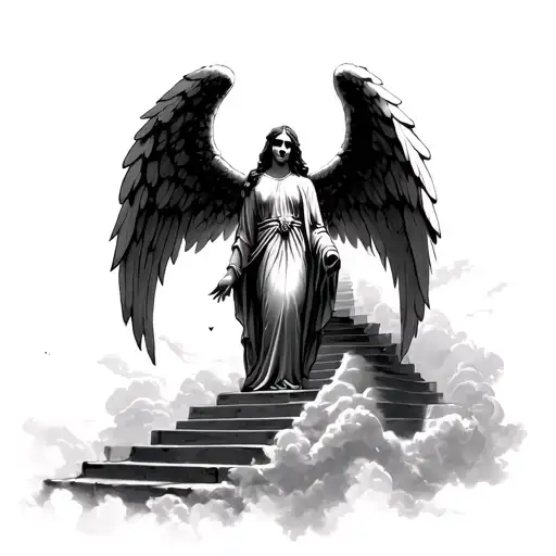 angel of death stairs to heaven with clouds tattoo design idea