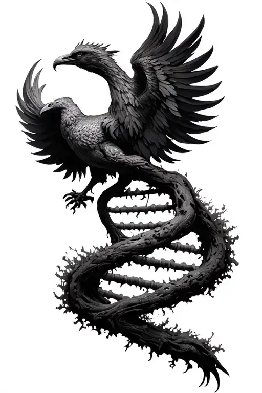 tree of life on top of DNA strand on top of phoenix  tattoo design idea