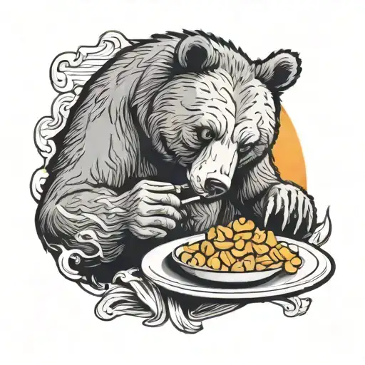 bear eating cornflakes and smoking in the sunset tattoo design idea
