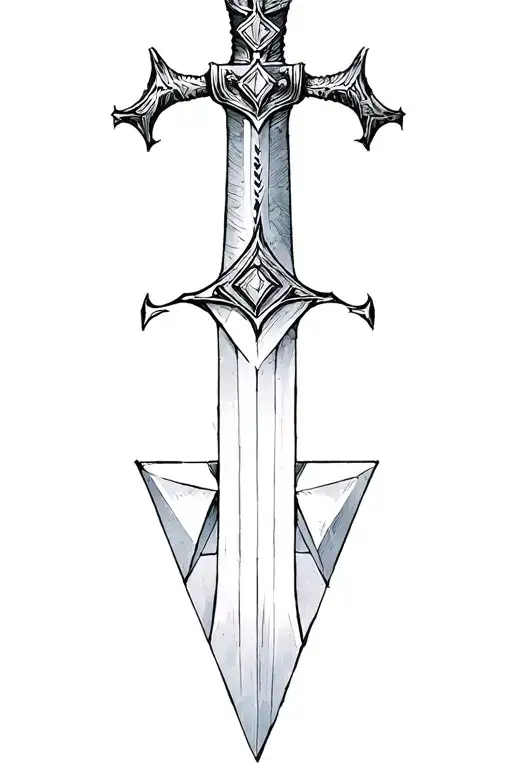 Sword with geometric triangles overlapping bottom of blade  tattoo design idea