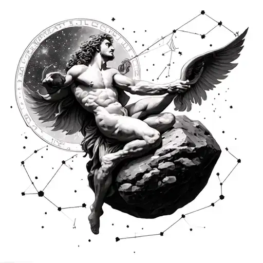 Orpheus with a lyra constellation being held up by the rock of Sisyphus  tattoo design idea