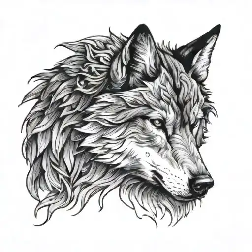 Half a crow's head, half a wolf's head tattoo design idea