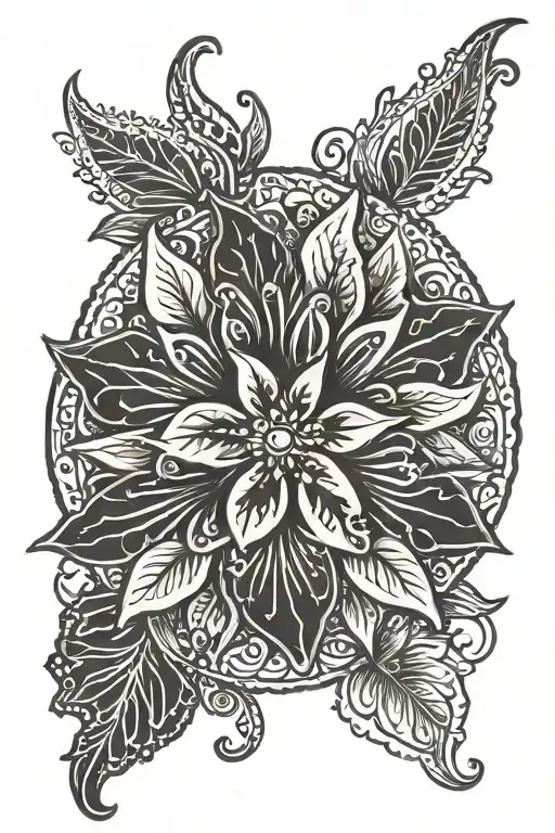 henna patterned sun with hibiscus flower tattoo design idea