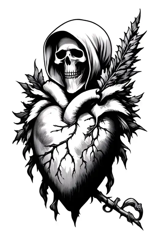 grim Reaper Sacred Heart tattoo design idea