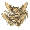 two cats flying with cherub wings tattoo design idea